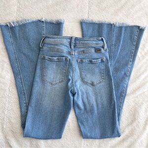 KanCan Light Wash Flared Jeans with Frayed Hem